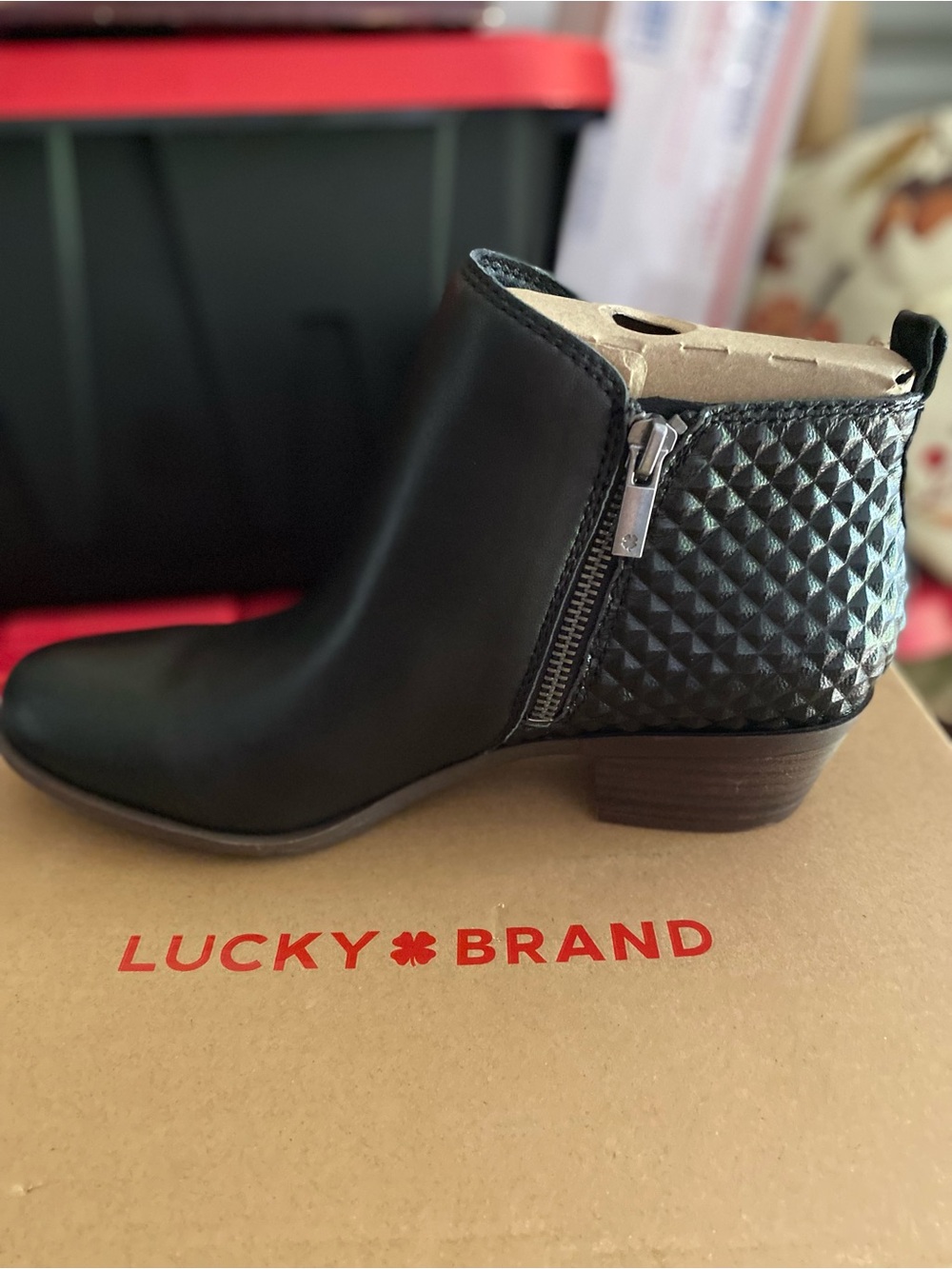 Lucky Brand Black Quilted Back Leather Ankle Bootie